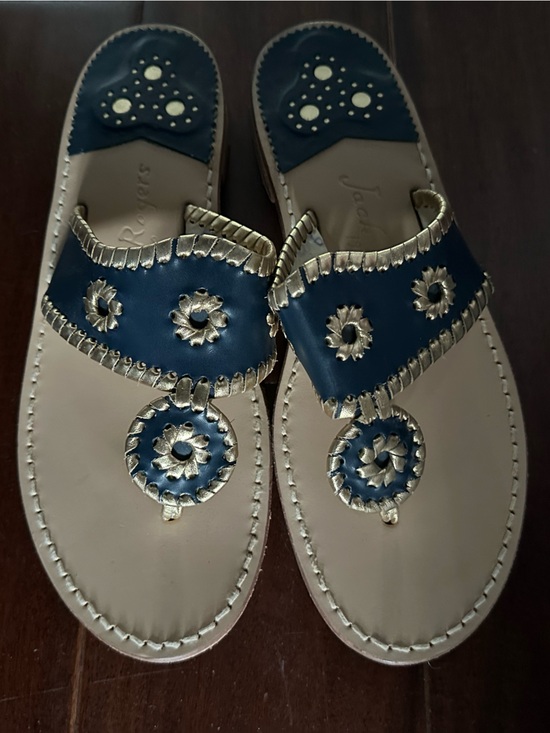 Jack Rogers Shoes - Jack Rogers Navy and Gold Jute-Trim Thong Sandals